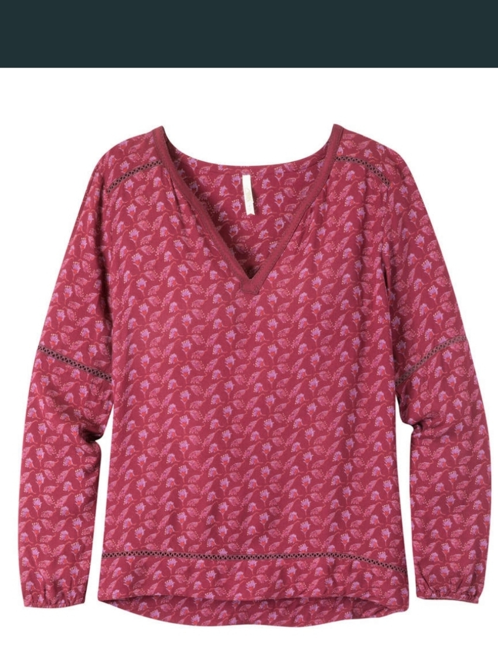 Mountain KhakisMountain Khakis V-Neck Printed Pullover Top Raspberry Size M
